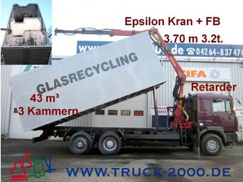 Wechselaufbau/ Container MAN 26.414 Glas Recycling+Kran+3 Kammer Kipper+46m³: das Bild 1