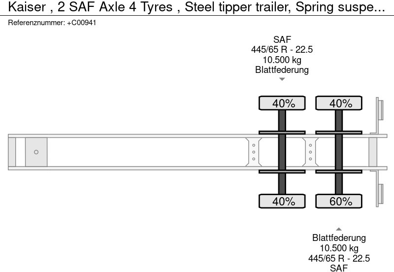 Kipper Auflieger Kaiser , 2 SAF Axle 4 Tyres , Steel tipper trailer, Spring suspension: das Bild 12