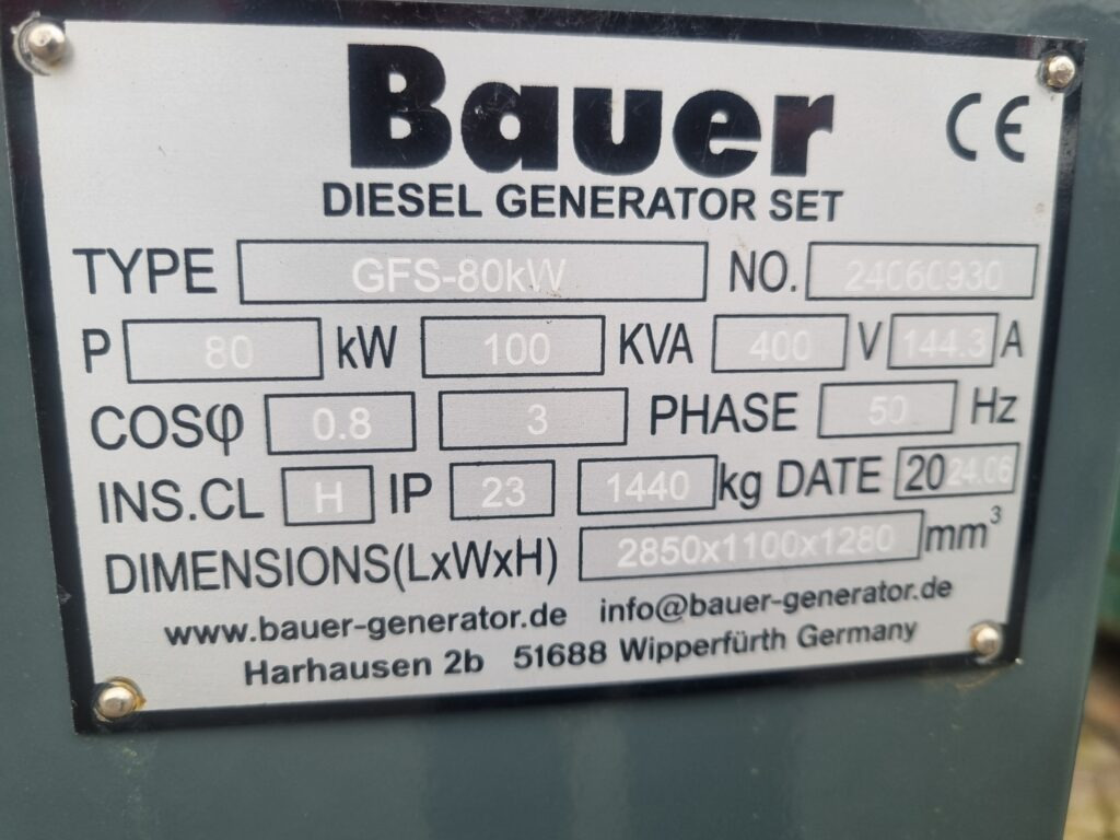 Stromgenerator BAUER GFS-80 kW diesel generator