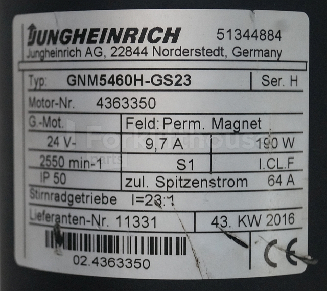 Motor für Flurförderzeug Jungheinrich 51344884 Steering motor 24V type GNM5460H-GS23 sn 4363350: das Bild 2