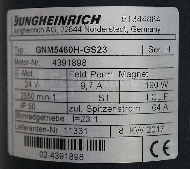 Motor für Flurförderzeug Jungheinrich 51344884 Steering motor 24V type GNM5460H-GS23 sn 4391898: das Bild 2