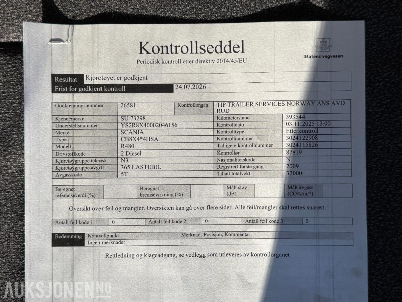 Abrollkipper 2009 Scania R480 krokbil / 4-akslet / Nylig EU-godkjent