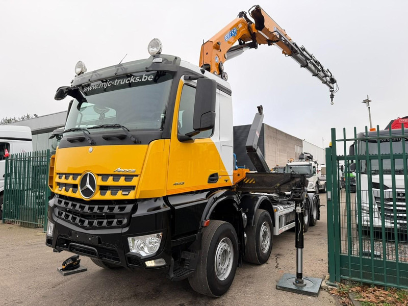 Abrollkipper Mercedes-Benz AROCS 4143 8X4 WAF HOOKLIFT + CRANE EFFER 395 4S + ROTATOR + RADIO - 5/6 F - BE TRUCK - VERY NICE CONDITION