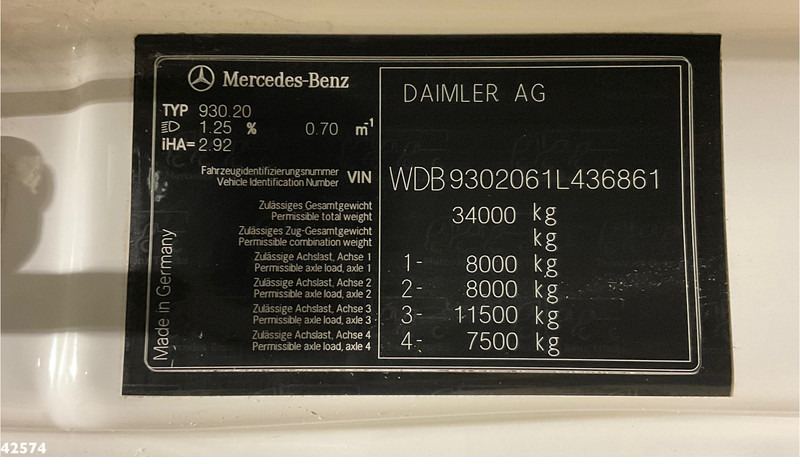 Abrollkipper Mercedes-Benz Actros 3251 V8 8x2 HMF 26 Tonmeter laadkraan bouwjaar 2014!