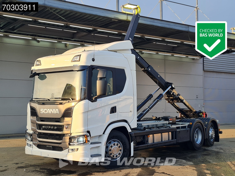 Abrollkipper Scania G460 6X2 NEW! 20tons HIAB Containersystem Lift+Steering Axle Automatic Retarder Euro 6