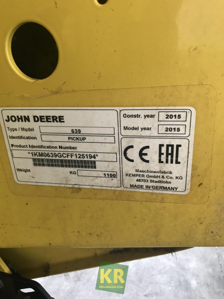 Zubehör für Erntemaschine 639 John Deere