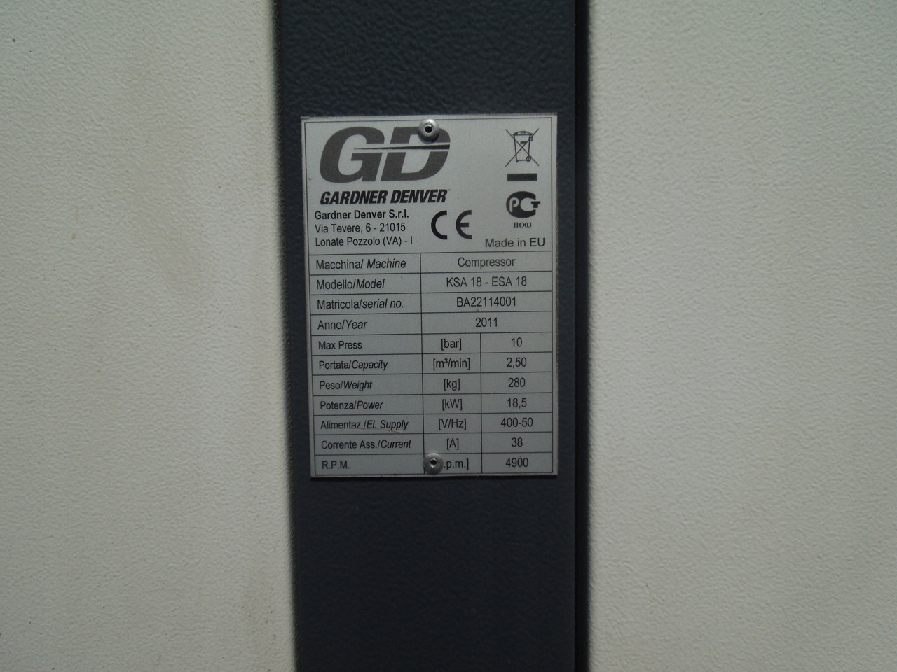 GARDNER DENVER KSA18 - Luftkompressor: das Bild 3 GARDNER DENVER KSA18 - Luftkompressor: das Bild 3