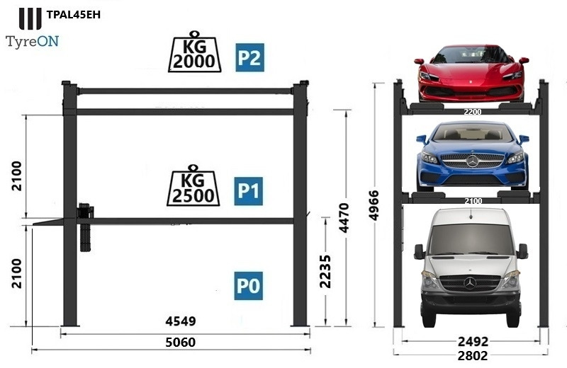 TPAL45EH 4 post car stacker lift - Three level parking lift 3 cars on each- Electrically unlocked - Close fitting platforms - 15 cm ramp height - Autostacker 2500kg + 2000kg - Werkstattgerät: das Bild 5 TPAL45EH 4 post car stacker lift - Three level parking lift 3 cars on each- Electrically unlocked - Close fitting platforms - 15 cm ramp height - Autostacker 2500kg + 2000kg - Werkstattgerät: das Bild 5