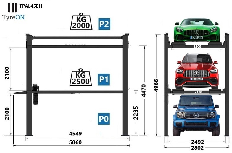 TPAL45EH 4 post car stacker lift - Three level parking lift 3 cars on each- Electrically unlocked - Close fitting platforms - 15 cm ramp height - Autostacker 2500kg + 2000kg - Werkstattgerät: das Bild 4 TPAL45EH 4 post car stacker lift - Three level parking lift 3 cars on each- Electrically unlocked - Close fitting platforms - 15 cm ramp height - Autostacker 2500kg + 2000kg - Werkstattgerät: das Bild 4
