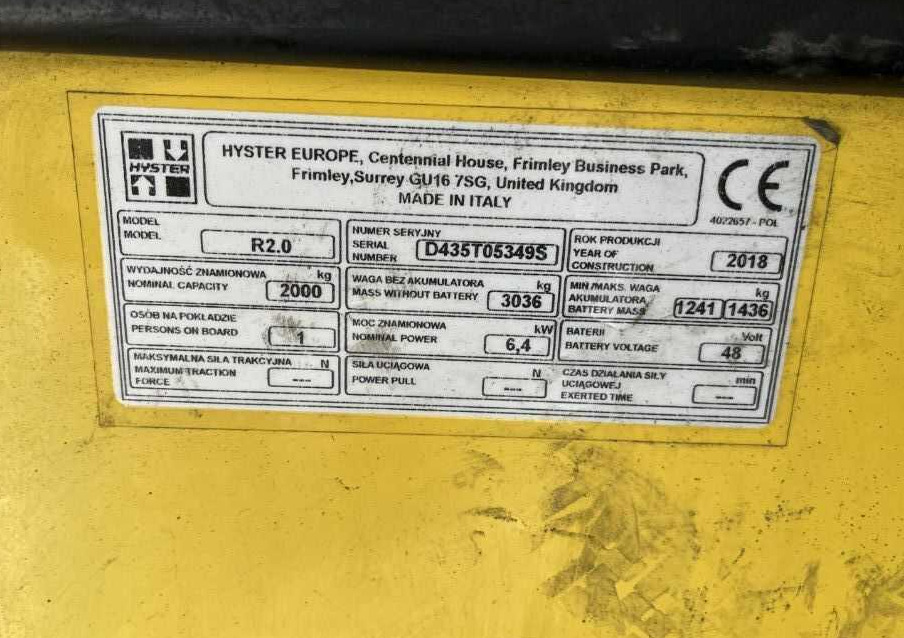 Hyster R2.0 - Schubmaststapler: das Bild 4 Hyster R2.0 - Schubmaststapler: das Bild 4