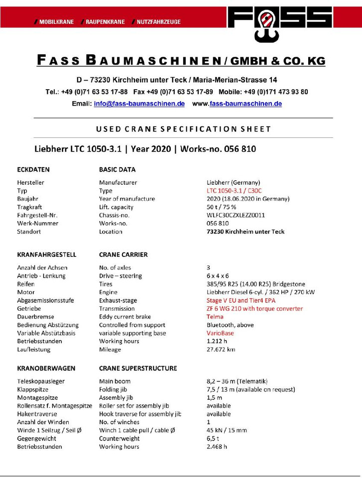 Mobilkran Liebherr LTC 1050-3.1 | VarioBase | Telematik: das Bild 15